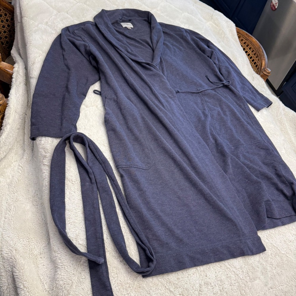Goodfellow & Co Mens Robe L/XL Navy Blue Shawl Collar Knit Lounge Bathrobe Belt